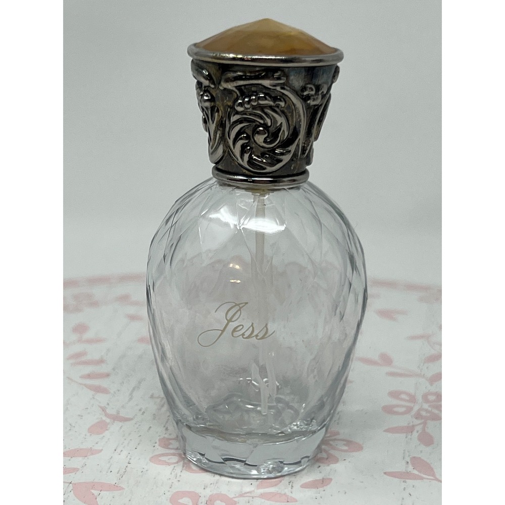 Jess JESSICA MCCLINTOCK Perfume Bottle Vintage Empty 1.7oz Clear Silver Filigree